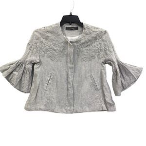 Zara Basic Jacket Bell sleeve Shacket Wool Blend Embroidered Sz XS Boho Chic
